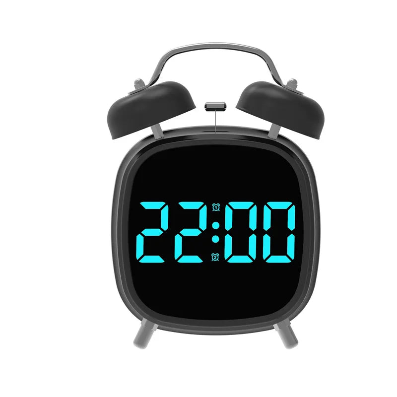 Voice Control Digital Alarm Clock Double Bell Super Loud for Heavy Sleeper Night Mode 12/24H Night Anti-Disturb Table LED Clock