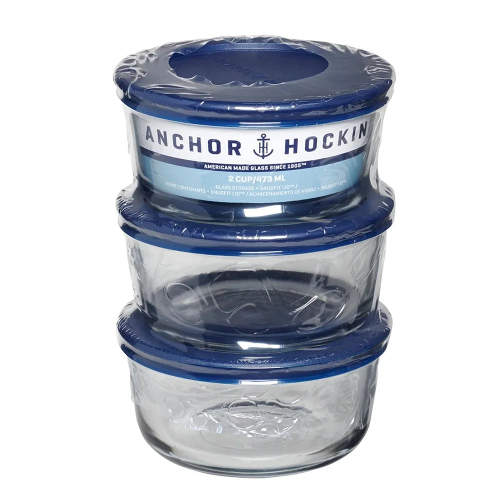 Glass Storage Containers Set of 3 Bpa-Free Food Storage round 2 Cup Microwave Safe Dishwasher Safe Stackable Storage Jars