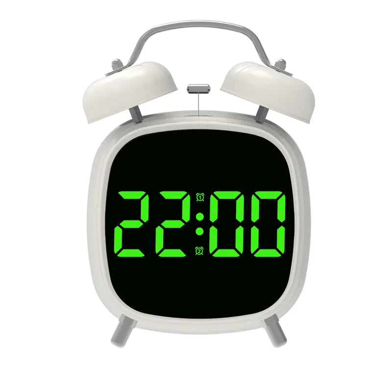 Voice Control Digital Alarm Clock Double Bell Super Loud for Heavy Sleeper Night Mode 12/24H Night Anti-Disturb Table LED Clock