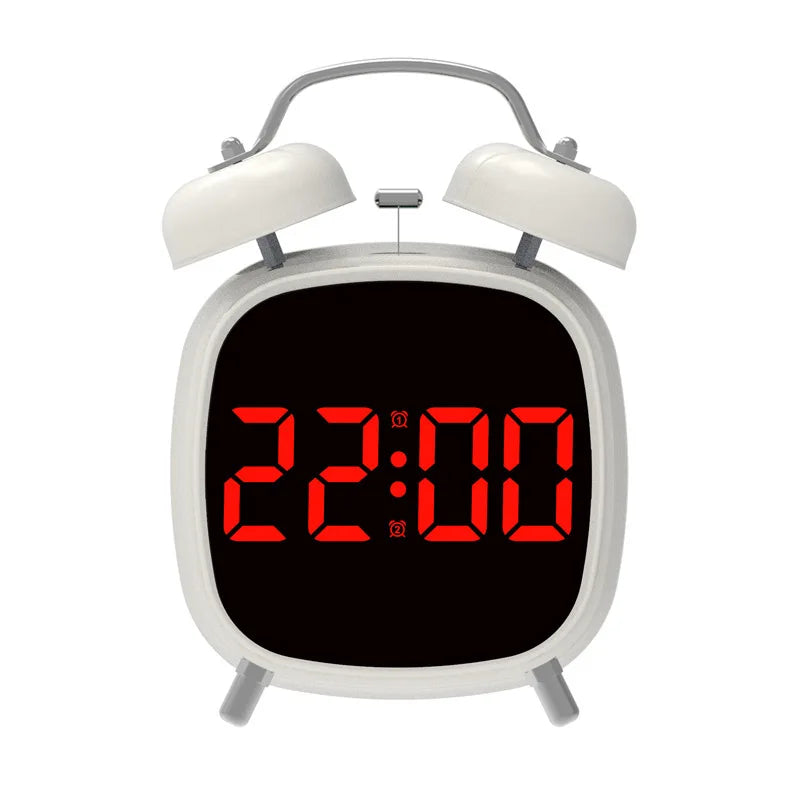 Voice Control Digital Alarm Clock Double Bell Super Loud for Heavy Sleeper Night Mode 12/24H Night Anti-Disturb Table LED Clock