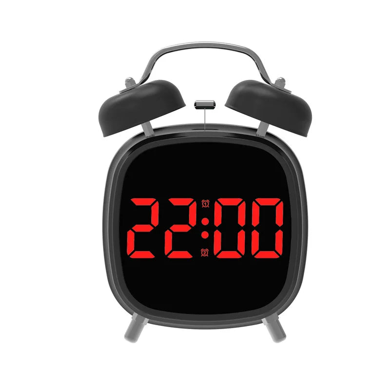 Voice Control Digital Alarm Clock Double Bell Super Loud for Heavy Sleeper Night Mode 12/24H Night Anti-Disturb Table LED Clock