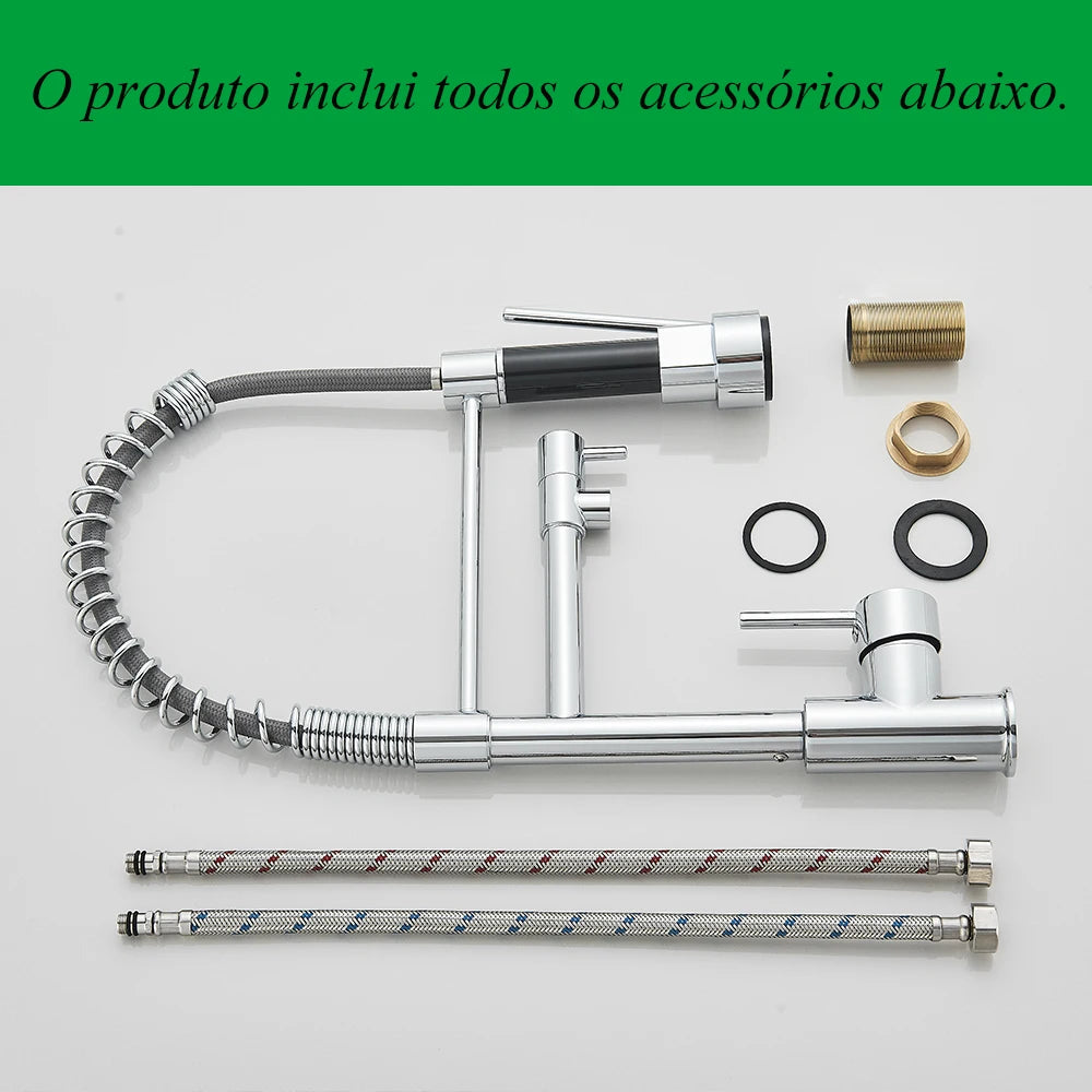 Chrome Kitchen Faucet Pull down Kitchen Sink Crane Dual Swivel Spout Kitchen Mixer Tap Hot Cold Water Mixer Tap Deck Installatio
