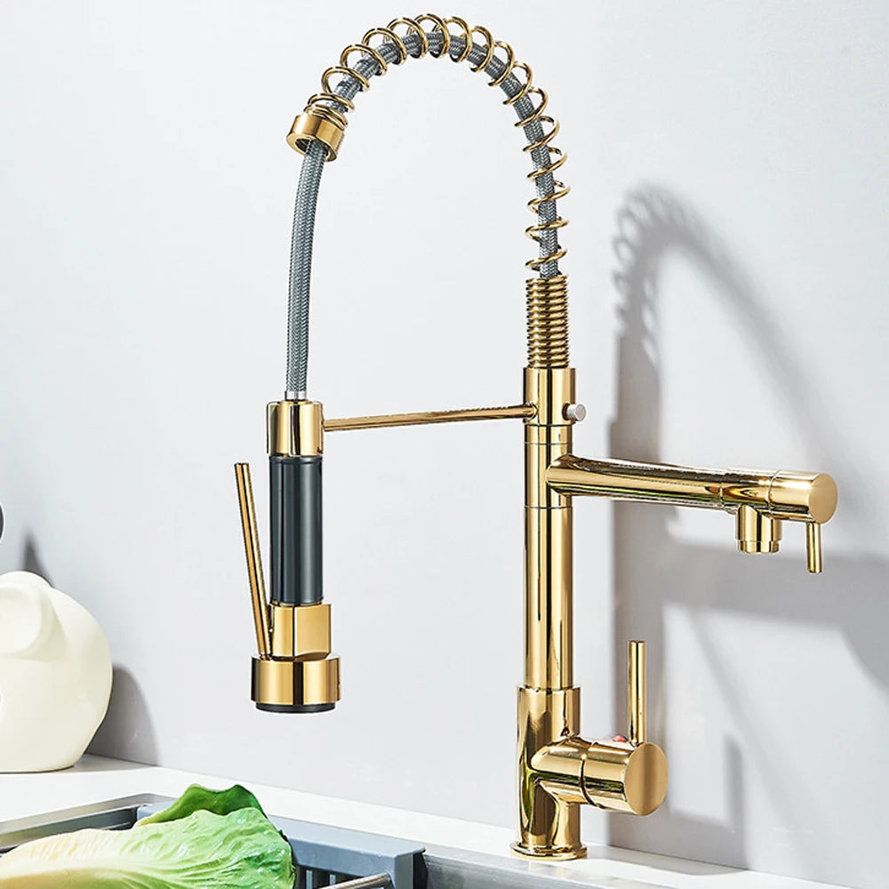 Chrome Kitchen Faucet Pull down Kitchen Sink Crane Dual Swivel Spout Kitchen Mixer Tap Hot Cold Water Mixer Tap Deck Installatio
