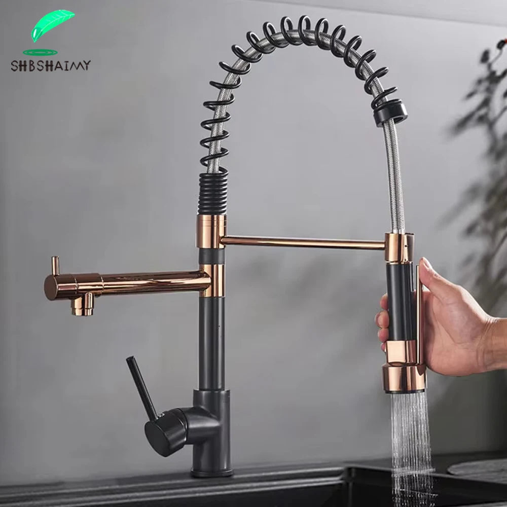 Chrome Kitchen Faucet Pull down Kitchen Sink Crane Dual Swivel Spout Kitchen Mixer Tap Hot Cold Water Mixer Tap Deck Installatio