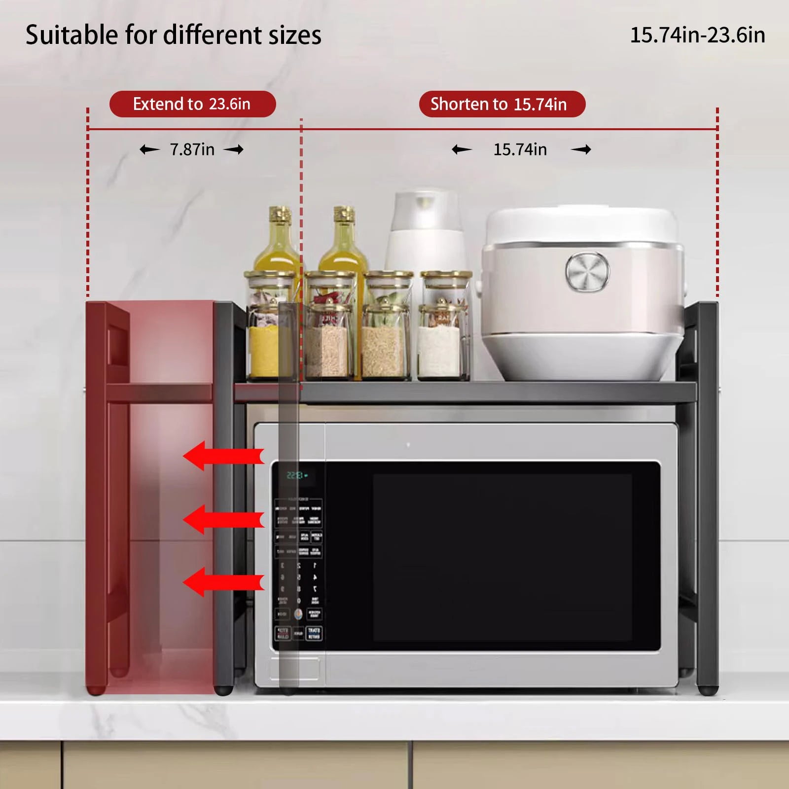 1Pc Expandable 42-64Cm Microwave Shelf Organizer, Moisture and Rust Proof Microwave Countertop Organizer,Tableware Storage