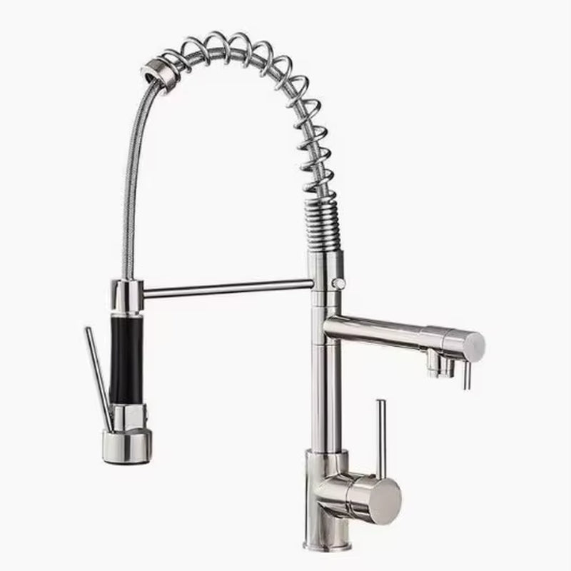 Black Brushed Spring Pull down Kitchen Sink Faucet Hot & Cold Water Mixer Crane Tap with Dual Spout Deck Mounted