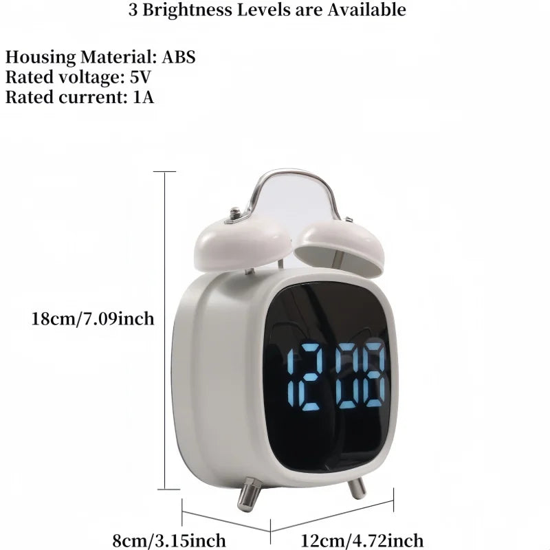 Voice Control Digital Alarm Clock Double Bell Super Loud for Heavy Sleeper Night Mode 12/24H Night Anti-Disturb Table LED Clock