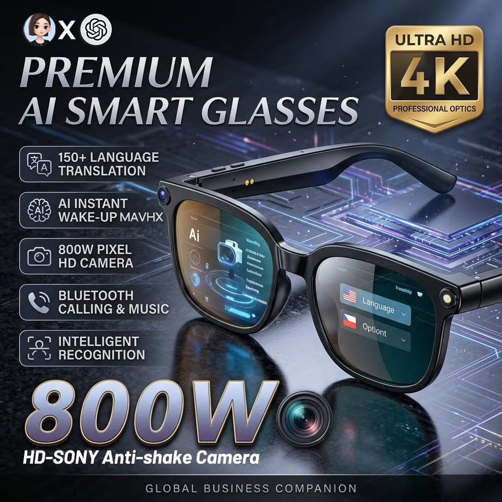 2026 4K 8MP Smart Glasses Men HD Camera 150+Language Translation Chatgpt WIFI Video Recording Bluetooth Callaudio Glasses Women