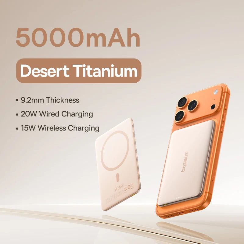 5000Mah Magnetic Power Bank 15W Wireless 20W Wired Charging Thin Card-Sized Slim Portable Powerbank for Iphone 17 Samsung