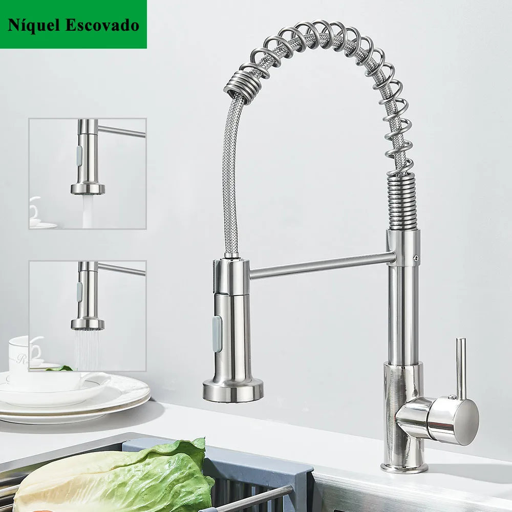 Chrome Kitchen Faucet Pull down Kitchen Sink Crane Dual Swivel Spout Kitchen Mixer Tap Hot Cold Water Mixer Tap Deck Installatio