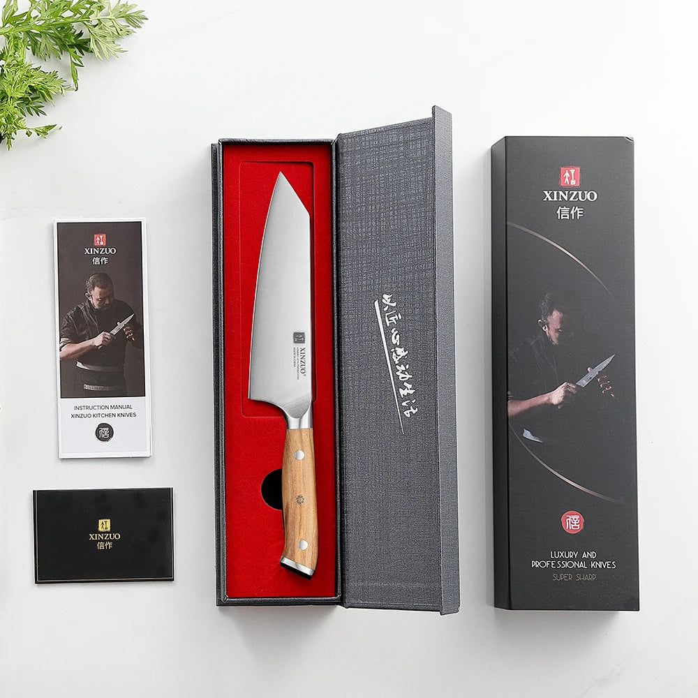5.83 Inch Choice Bunka Chef Knife German Steel Olive Wood Handle Copper Rivets 56±2 HRC anti Rust Exquisite Packaging