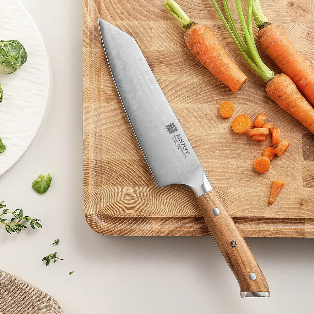5.83 Inch Choice Bunka Chef Knife German Steel Olive Wood Handle Copper Rivets 56±2 HRC anti Rust Exquisite Packaging