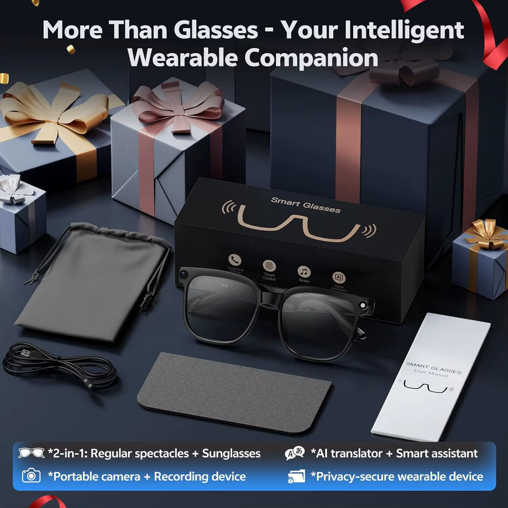 2026 4K 8MP Smart Glasses Men HD Camera 150+Language Translation Chatgpt WIFI Video Recording Bluetooth Callaudio Glasses Women
