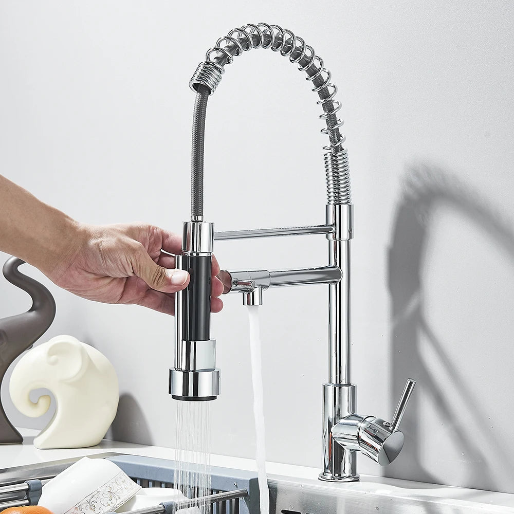 Chrome Kitchen Faucet Pull down Kitchen Sink Crane Dual Swivel Spout Kitchen Mixer Tap Hot Cold Water Mixer Tap Deck Installatio