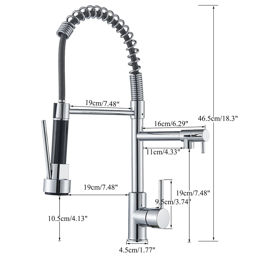 Chrome Kitchen Faucet Pull down Kitchen Sink Crane Dual Swivel Spout Kitchen Mixer Tap Hot Cold Water Mixer Tap Deck Installatio