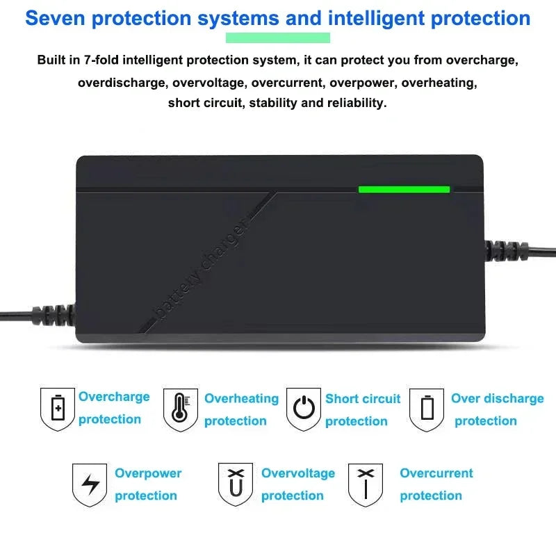 36V 48V 52V 60V 72V Charger 2A 3A 5A Intelligent Fast Charging 10S 13S 14S 16S 20S for 42V 54.6V 58.8V 67.2V 84V Battery Pack