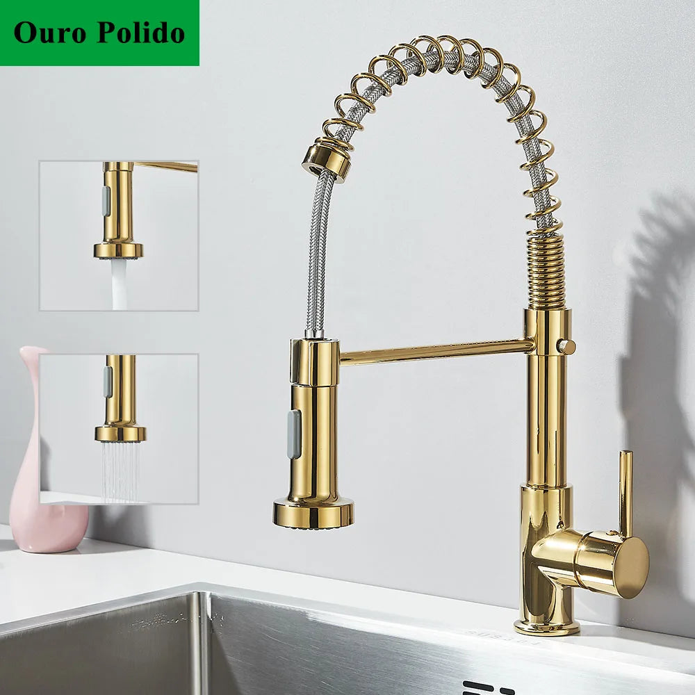 Chrome Kitchen Faucet Pull down Kitchen Sink Crane Dual Swivel Spout Kitchen Mixer Tap Hot Cold Water Mixer Tap Deck Installatio