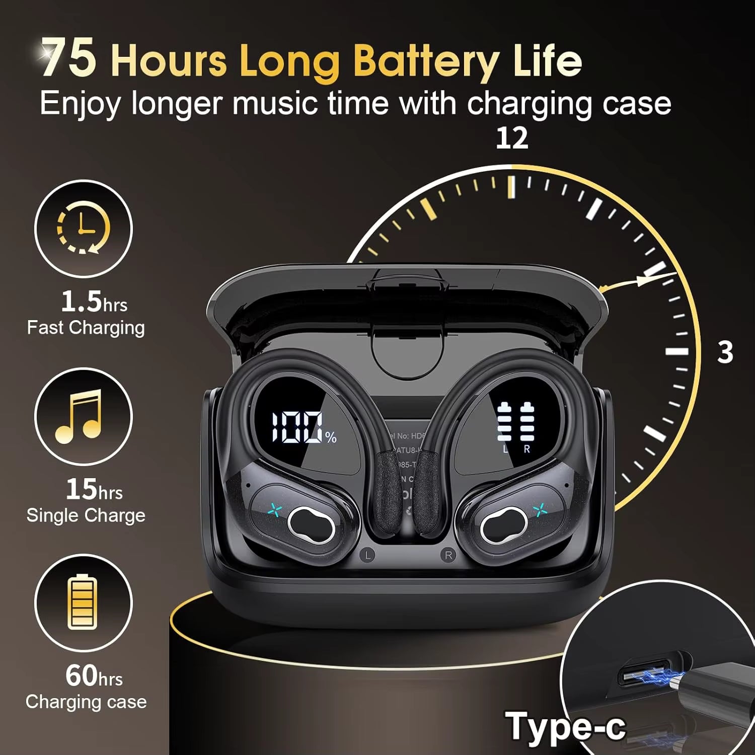 Original  HD65 TWS Bluetooth V5.4 Headphones Wireless LED Digital Display Earphones Noise Reduction Waterproof Headset New