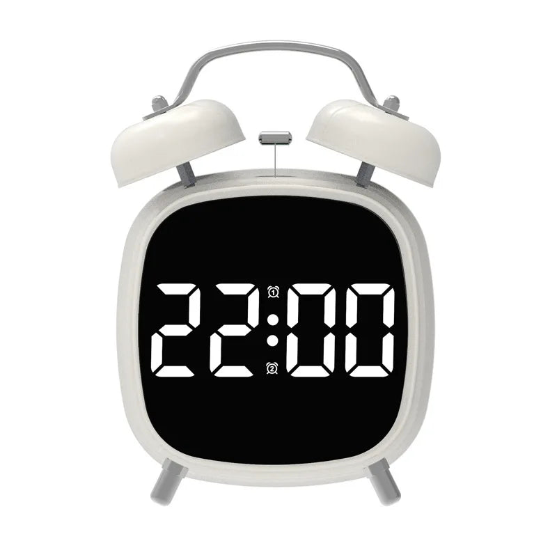 Voice Control Digital Alarm Clock Double Bell Super Loud for Heavy Sleeper Night Mode 12/24H Night Anti-Disturb Table LED Clock