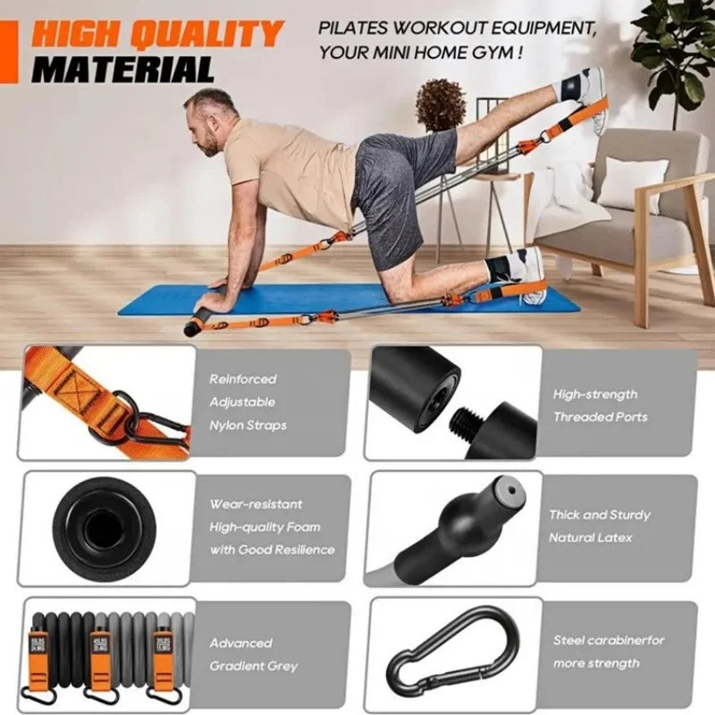 Resistance Band Home Pilates Set with Resistance Bar Bands All-In-One Strength Training Kit for Full Body Workout