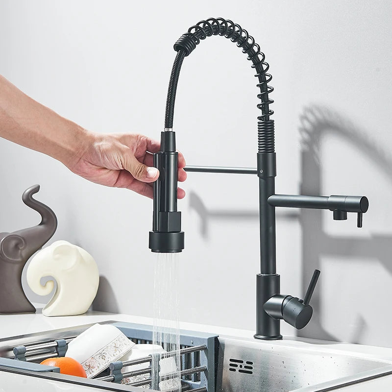 Chrome Kitchen Faucet Pull down Kitchen Sink Crane Dual Swivel Spout Kitchen Mixer Tap Hot Cold Water Mixer Tap Deck Installatio