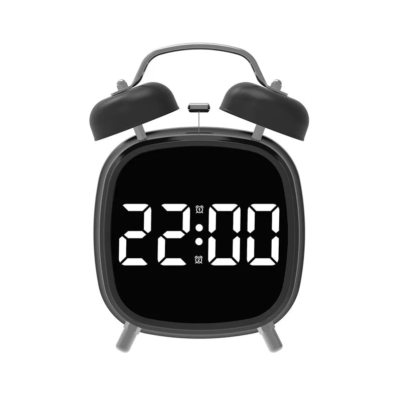 Voice Control Digital Alarm Clock Double Bell Super Loud for Heavy Sleeper Night Mode 12/24H Night Anti-Disturb Table LED Clock