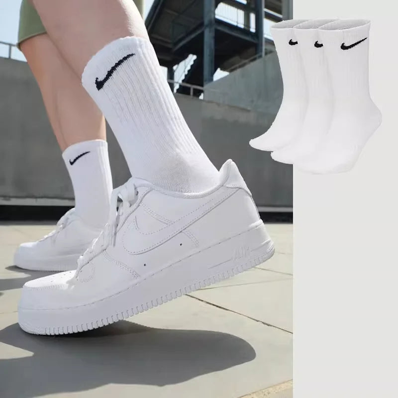 Logo Athletic High-Top Socks Training Mid-Calf Socks Unisex Style Combo Pack White SX7676-100