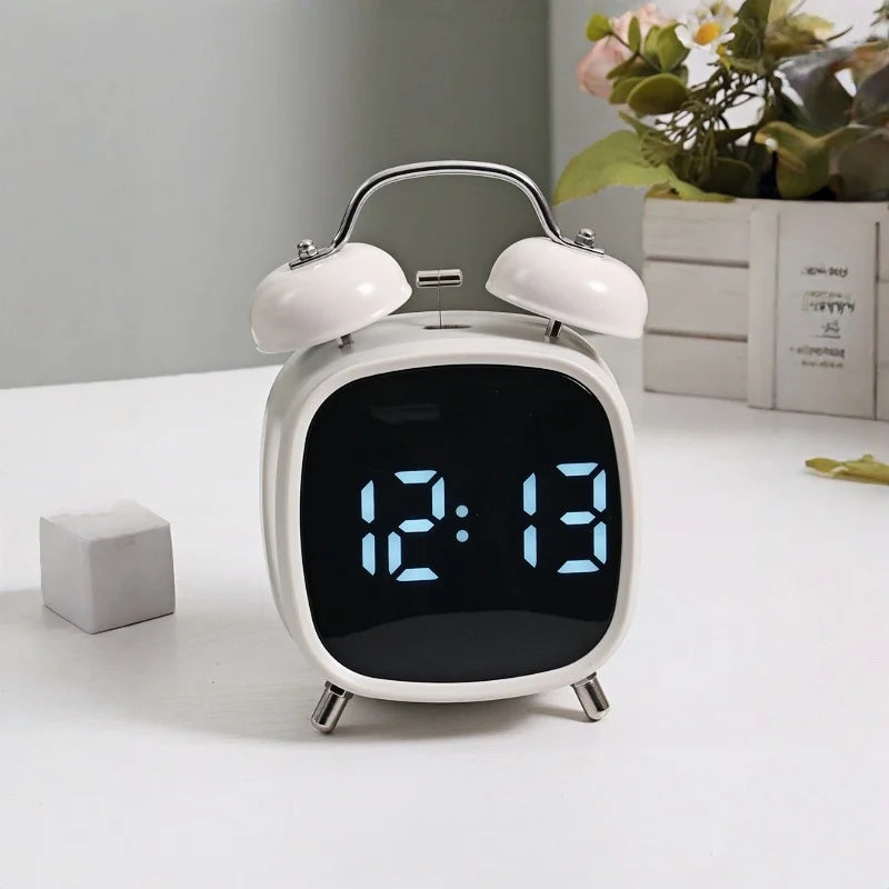 Voice Control Digital Alarm Clock Double Bell Super Loud for Heavy Sleeper Night Mode 12/24H Night Anti-Disturb Table LED Clock