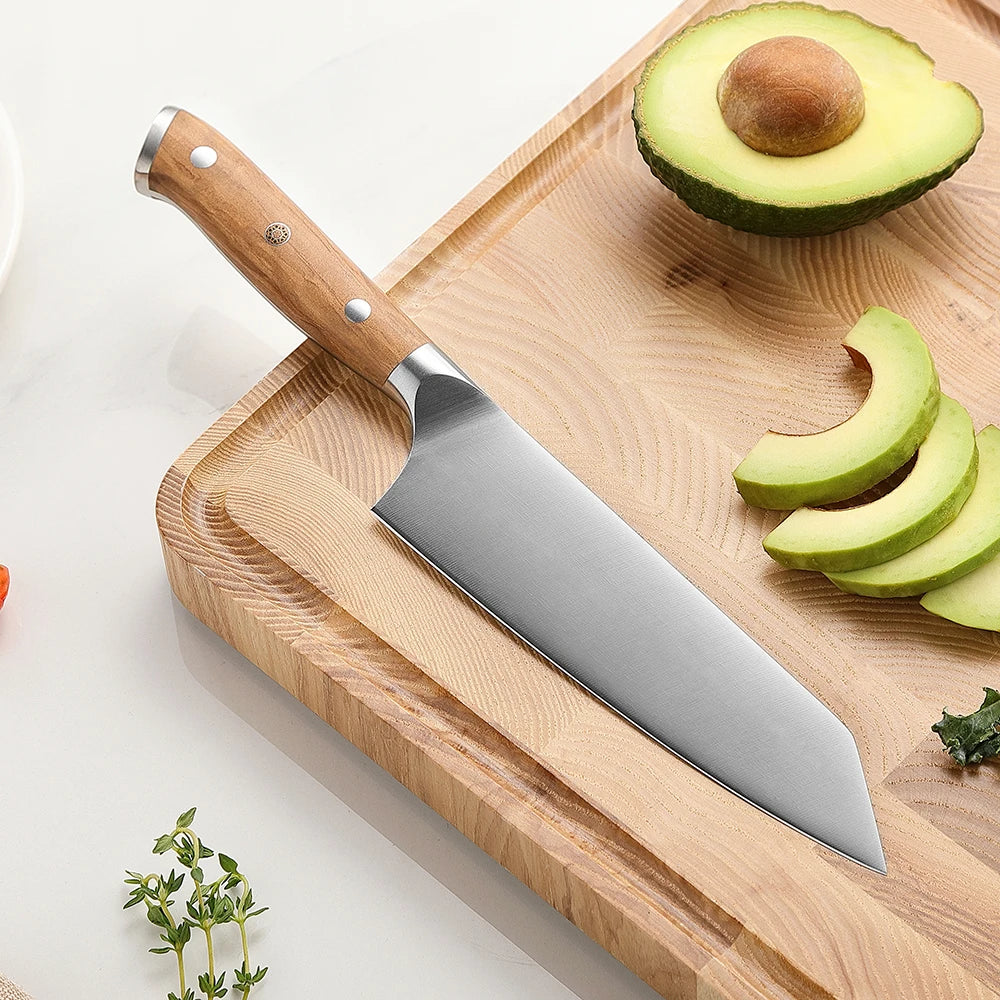 5.83 Inch Choice Bunka Chef Knife German Steel Olive Wood Handle Copper Rivets 56±2 HRC anti Rust Exquisite Packaging