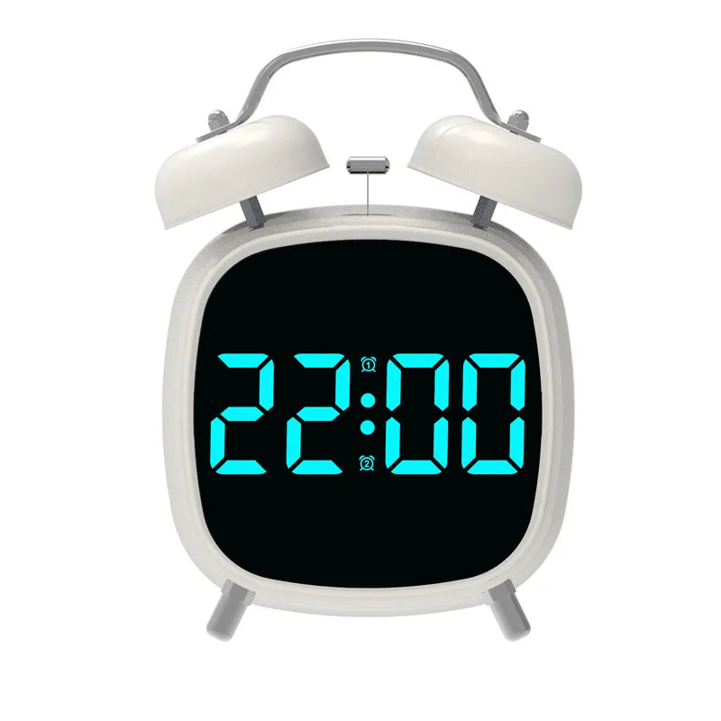 Voice Control Digital Alarm Clock Double Bell Super Loud for Heavy Sleeper Night Mode 12/24H Night Anti-Disturb Table LED Clock