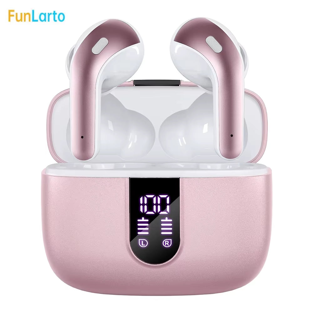 Wireless Earphones with Bluetooth 5.3, Quad-Mic Call Noise Reduction ENC, 50H Playtimes Wireless Earbuds Bluetooth Headphones